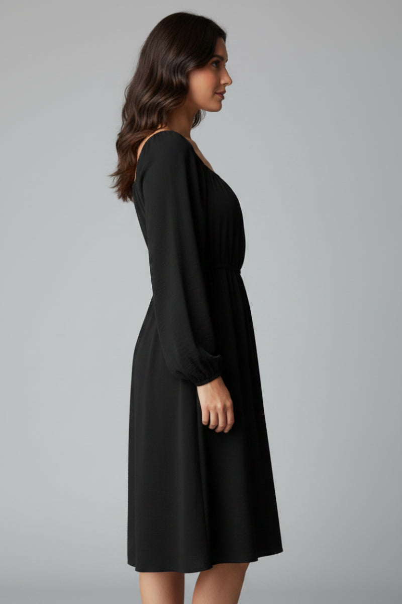 SQUARE NECK PUFF LONG SLEEVE SHIRRING DETAIL MINI DRESS HMED6856
