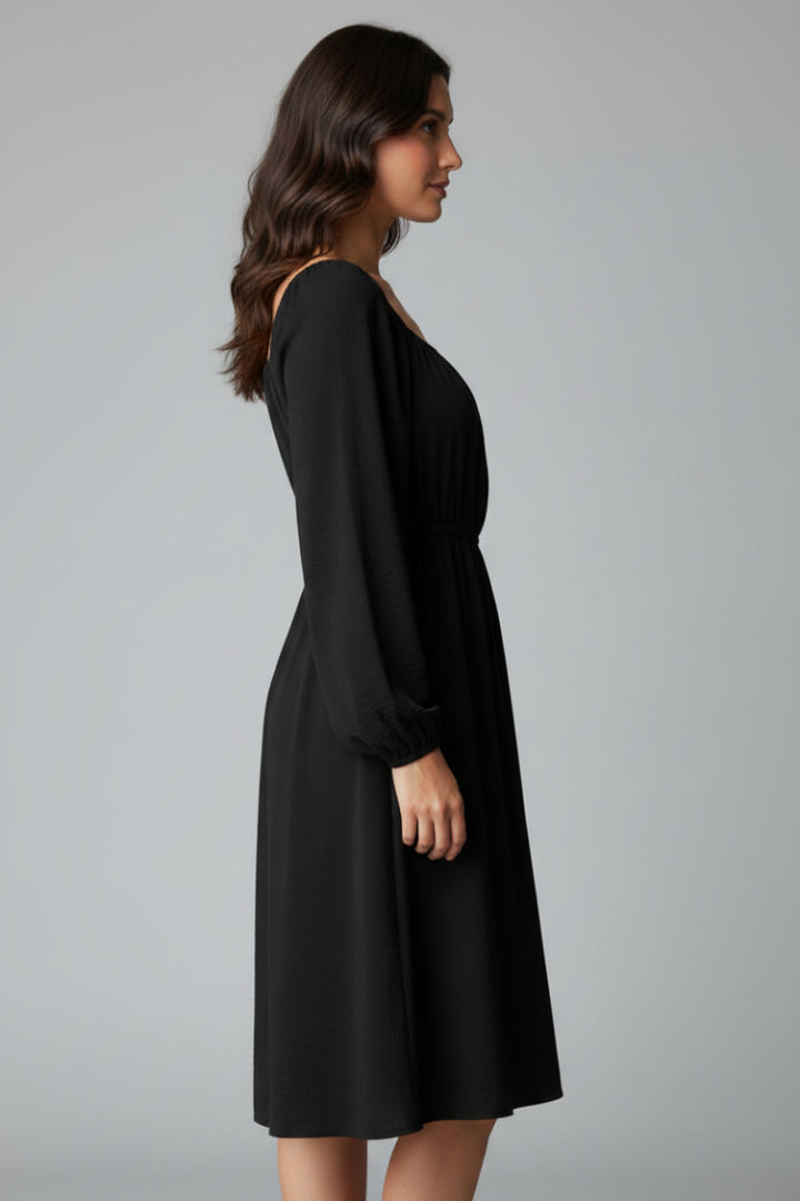 SQUARE NECK PUFF LONG SLEEVE SHIRRING DETAIL MINI DRESS HMED6856