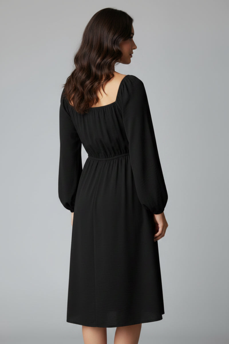 SQUARE NECK PUFF LONG SLEEVE SHIRRING DETAIL MINI DRESS HMED6856