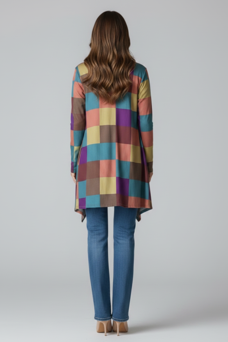 COLOR BLOCK OPEN FRONT WITH POCKET CARDIGAN HMEJ6748