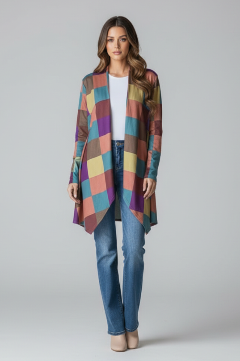 COLOR BLOCK OPEN FRONT WITH POCKET CARDIGAN HMEJ6748