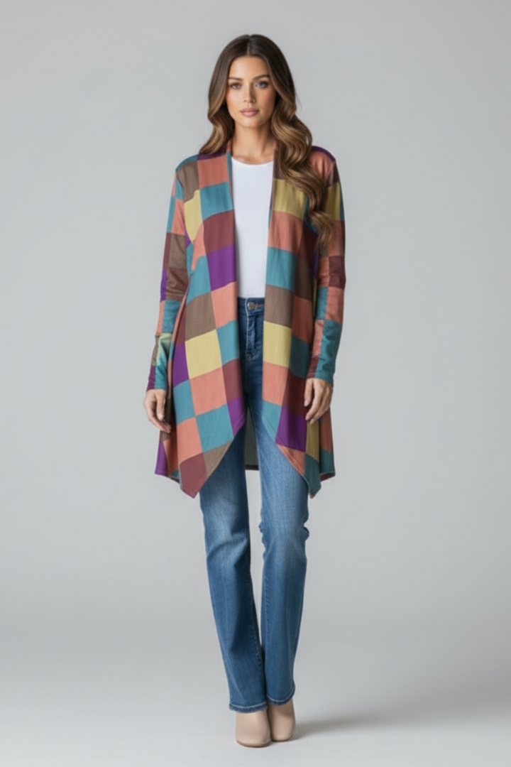 COLOR BLOCK OPEN FRONT WITH POCKET CARDIGAN HMEJ6748
