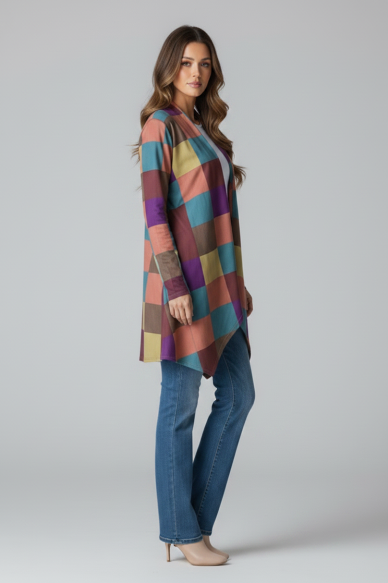 COLOR BLOCK OPEN FRONT WITH POCKET CARDIGAN HMEJ6748