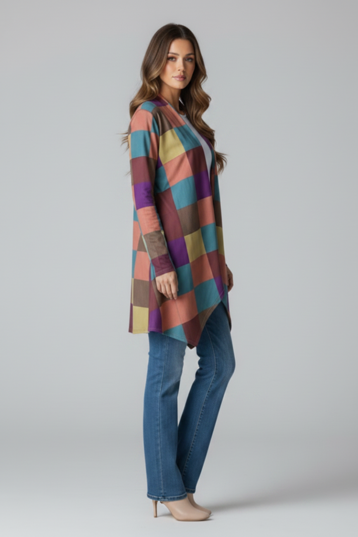 COLOR BLOCK OPEN FRONT WITH POCKET CARDIGAN HMEJ6748