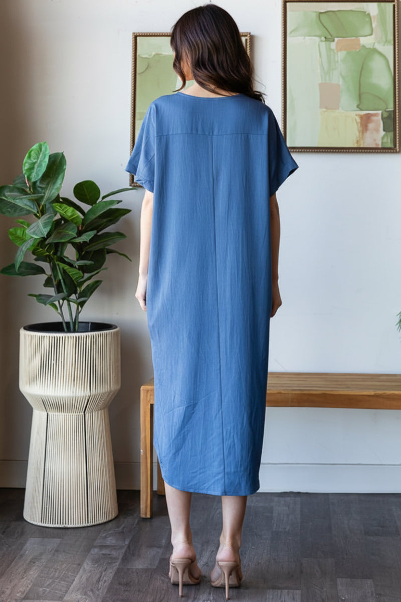 DOLMAN SLEEVES WITH POCKET AND SLIT MIDI DRESS-HMED6875