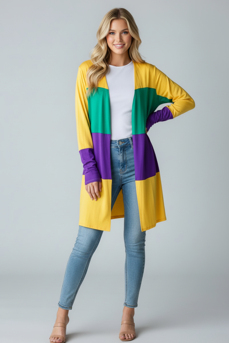 PLUS SIZE MULTICOLOR OPEN FRONT CARDIGAN HMEJ6773