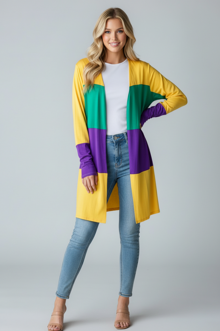 PLUS SIZE MULTICOLOR OPEN FRONT CARDIGAN HMEJ6773