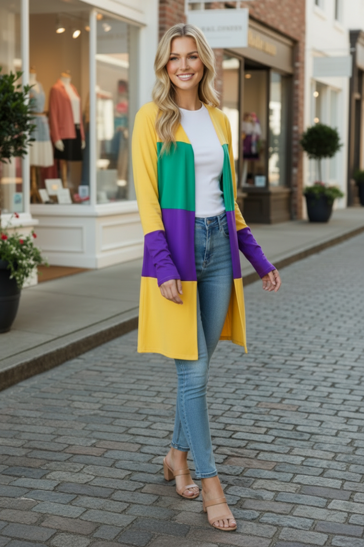 PLUS SIZE MULTICOLOR OPEN FRONT CARDIGAN HMEJ6773
