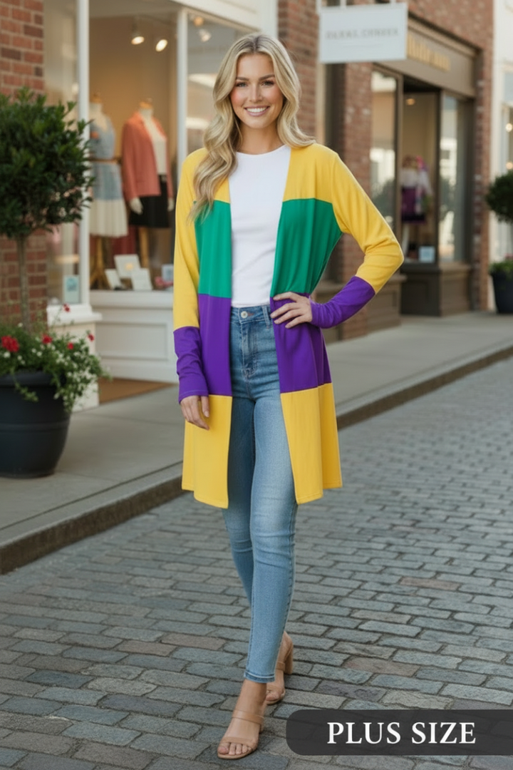 PLUS SIZE MULTICOLOR OPEN FRONT CARDIGAN HMEJ6773