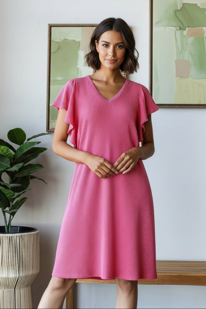 PLUS SIZE RUFFLED SLEEVE WITH POCKETS MINI DRESS HMED6845
