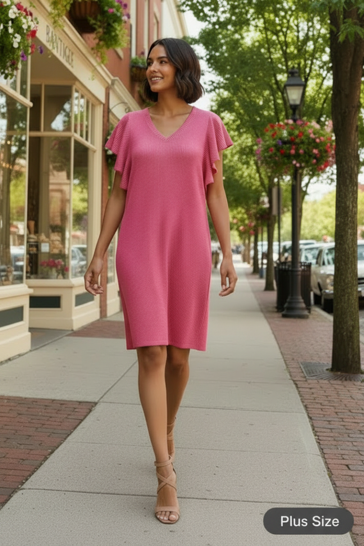 PLUS SIZE RUFFLED SLEEVE WITH POCKETS MINI DRESS HMED6845