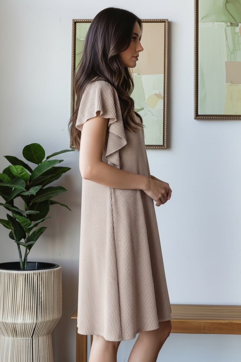 RUFFLED SLEEVE WITH SIDE POCKETS MINI DRESS-HMED6845