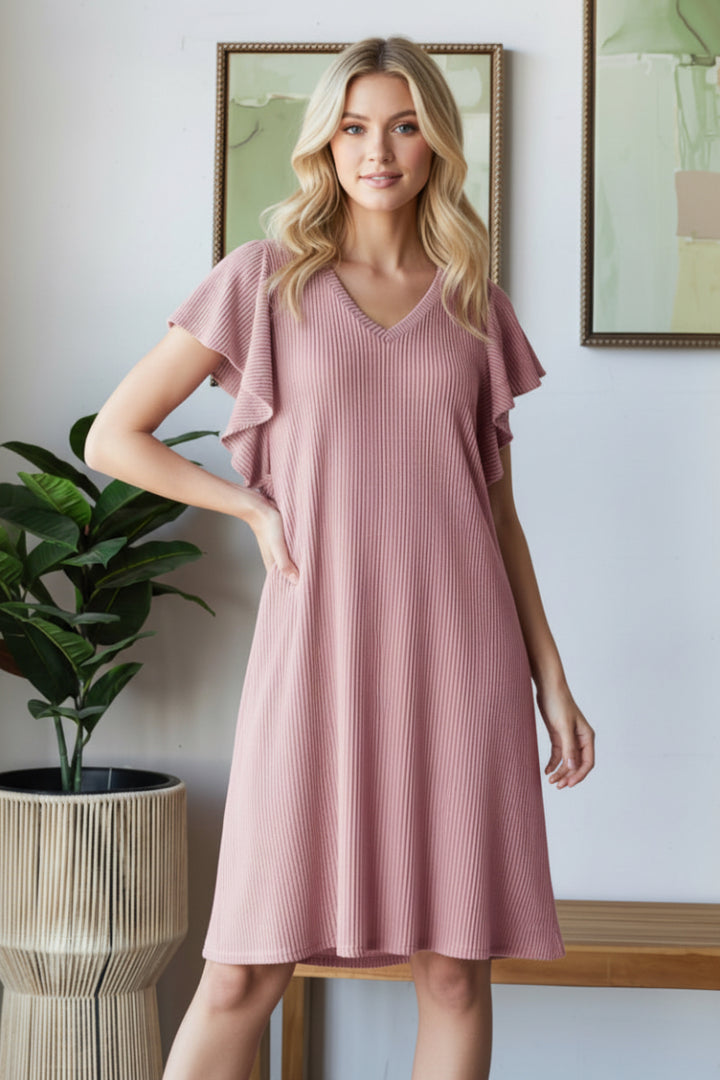 PLUS SIZE RUFFLED SLEEVE WITH POCKETS MINI DRESS HMED6845