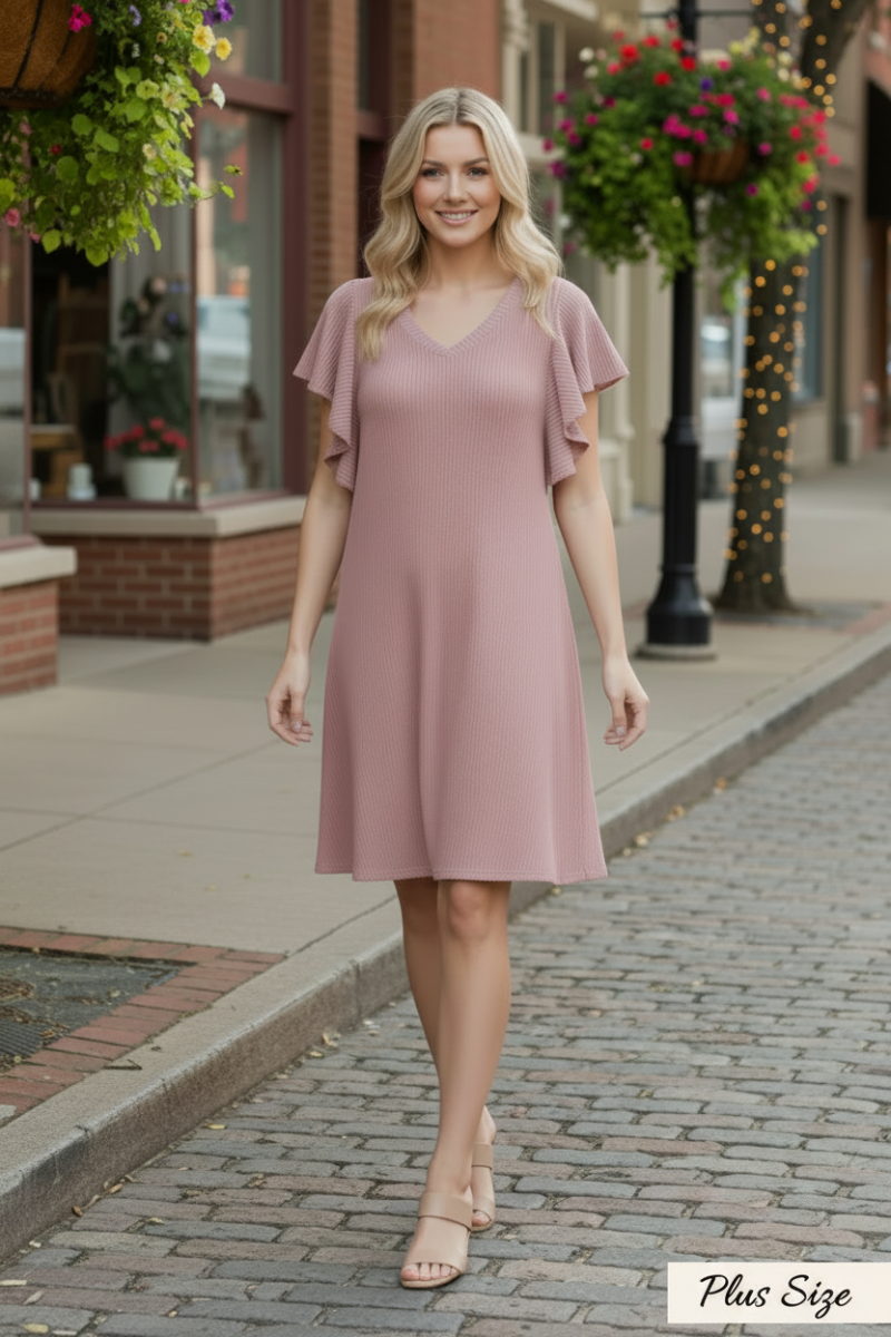 PLUS SIZE RUFFLED SLEEVE WITH POCKETS MINI DRESS HMED6845