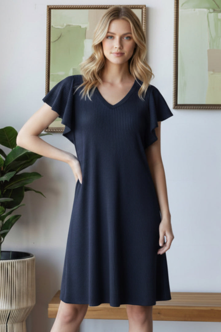 PLUS SIZE RUFFLED SLEEVE WITH POCKETS MINI DRESS HMED6845