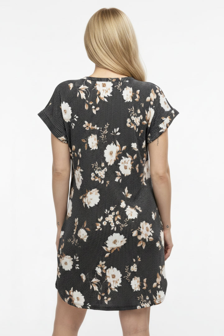 FLORAL PRINT ROUND HEM W/POCKETS MINI DRESS-HMED6807
