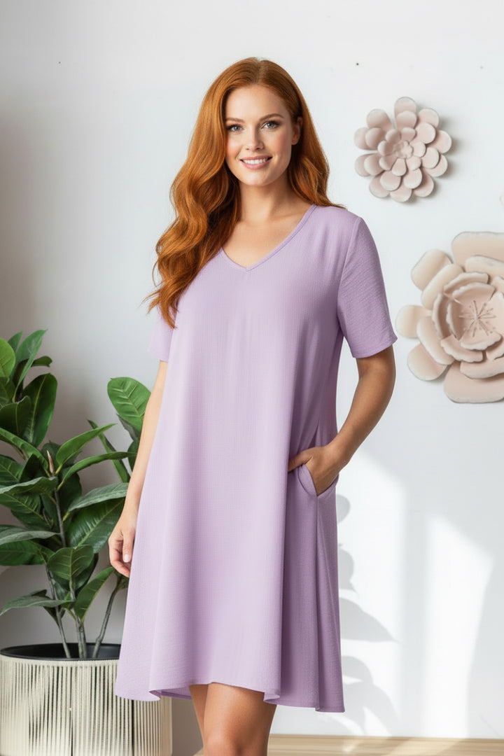 V-NECK AIRFLOW W/ POCKETS WOVEN MINI DRESS-HMED6880