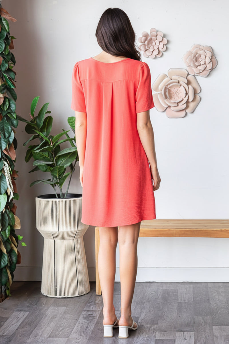 V-NECK AIRFLOW W/ POCKETS WOVEN MINI DRESS-HMED6880