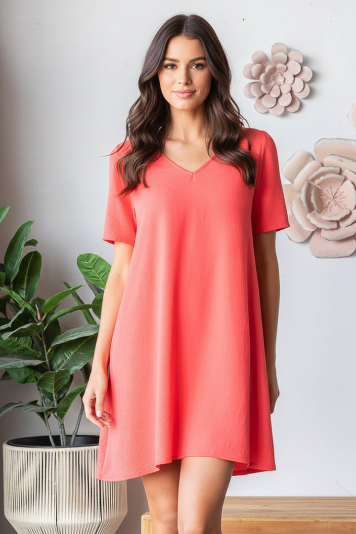 V-NECK AIRFLOW W/ POCKETS WOVEN MINI DRESS-HMED6880