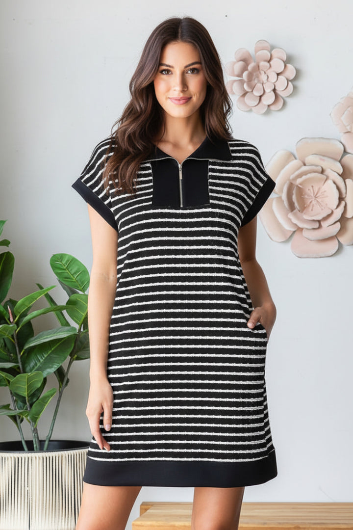 PLUS SIZE STRIPE JACQUARD ZIPPER UP MINI DRESS HMED6889-10