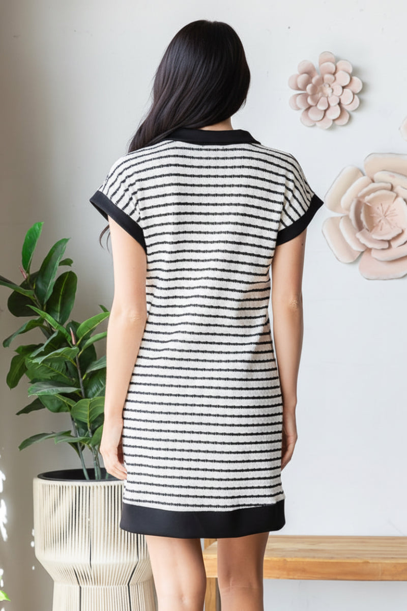STRIPE JACQUARD ZIPPER UP MINI DRESS HMED6889-10