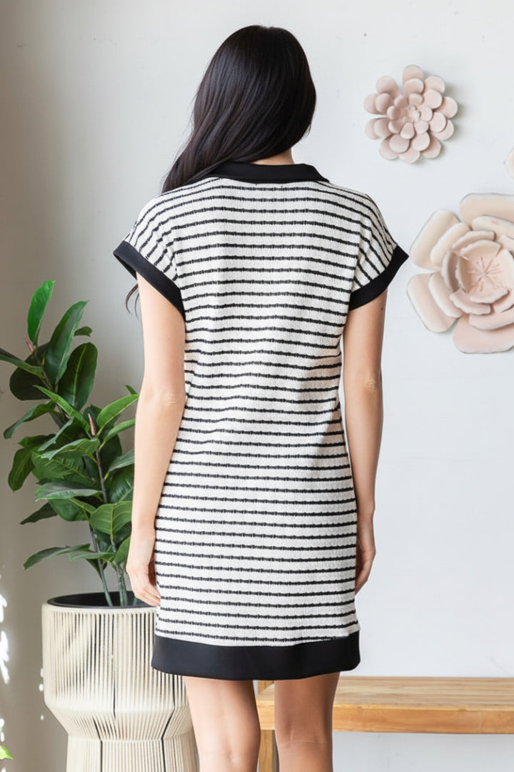 STRIPE JACQUARD ZIPPER UP MINI DRESS HMED6889-10