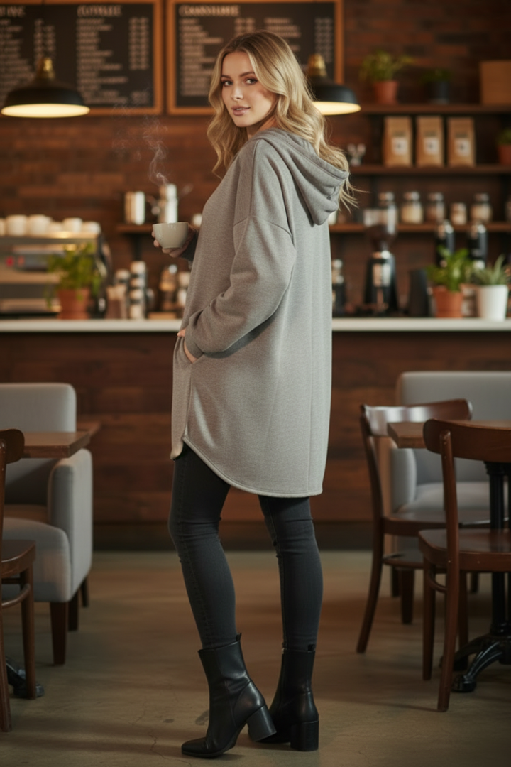 PLUS SIZE MODAL SCUBA BUTTON DOWN HOOD CARDIGAN HMEJ6401