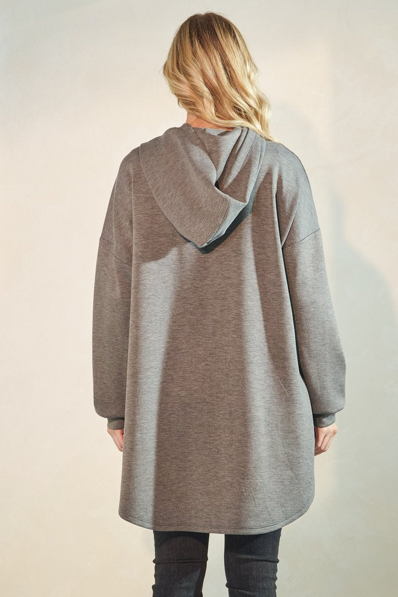 PLUS SIZE MODAL SCUBA BUTTON DOWN HOOD CARDIGAN HMEJ6401