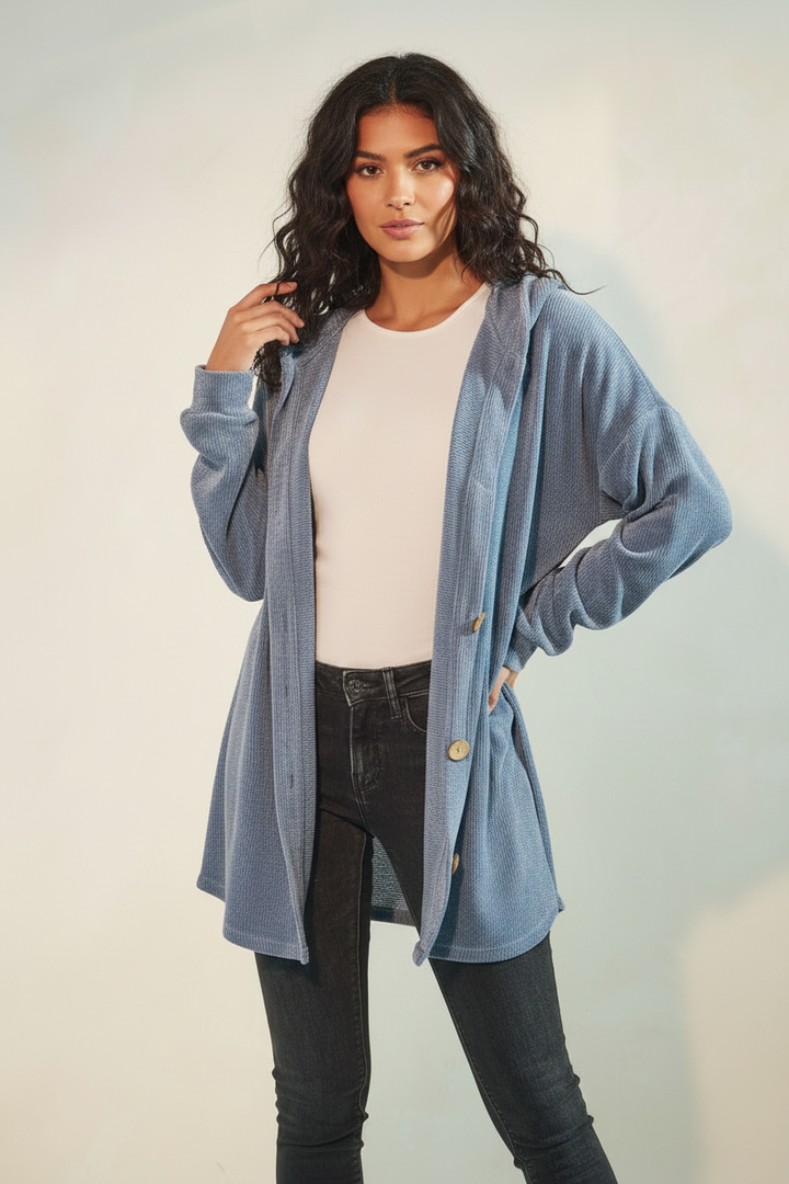 PLUS SIZE BUTTON DOWN DOLPHIN HEM CARDIGAN HMEJ6401
