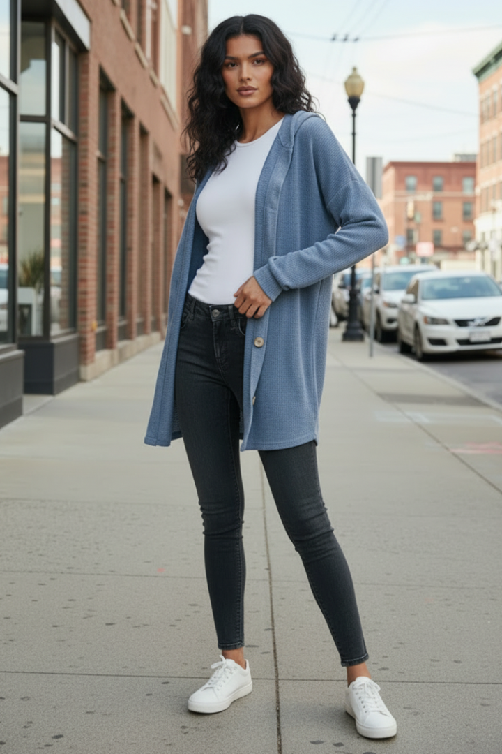 PLUS SIZE BUTTON DOWN DOLPHIN HEM CARDIGAN HMEJ6401