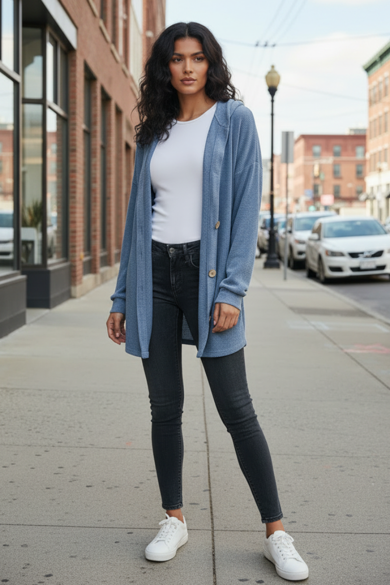 PLUS SIZE BUTTON DOWN DOLPHIN HEM CARDIGAN HMEJ6401