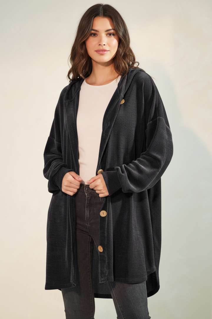 PLUS SIZE BUTTON DOWN DOLPHIN HEM CARDIGAN HMEJ6401