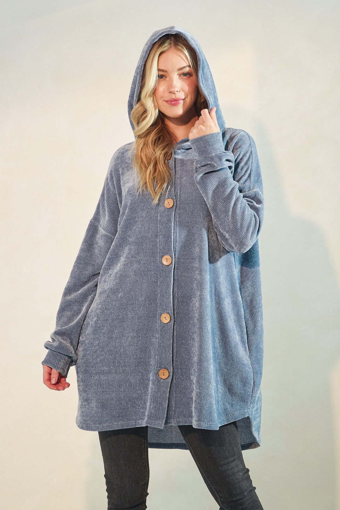 PLUS SIZE BUTTON DOWN DOLPHIN HEM CARDIGAN HMEJ6401