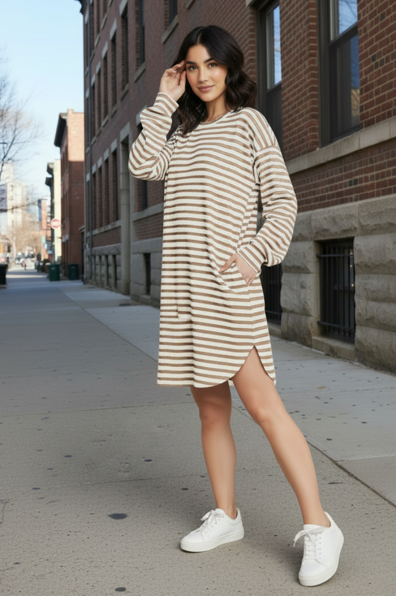 PLUS SIZE JACQUARD STRIPE WITH SIDE POCKET MINI DRESS HMED6710