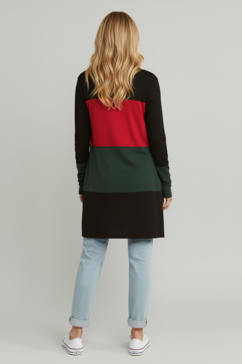 COLOR BLOCK OPEN FRONT CARDIGAN HMEJ6773