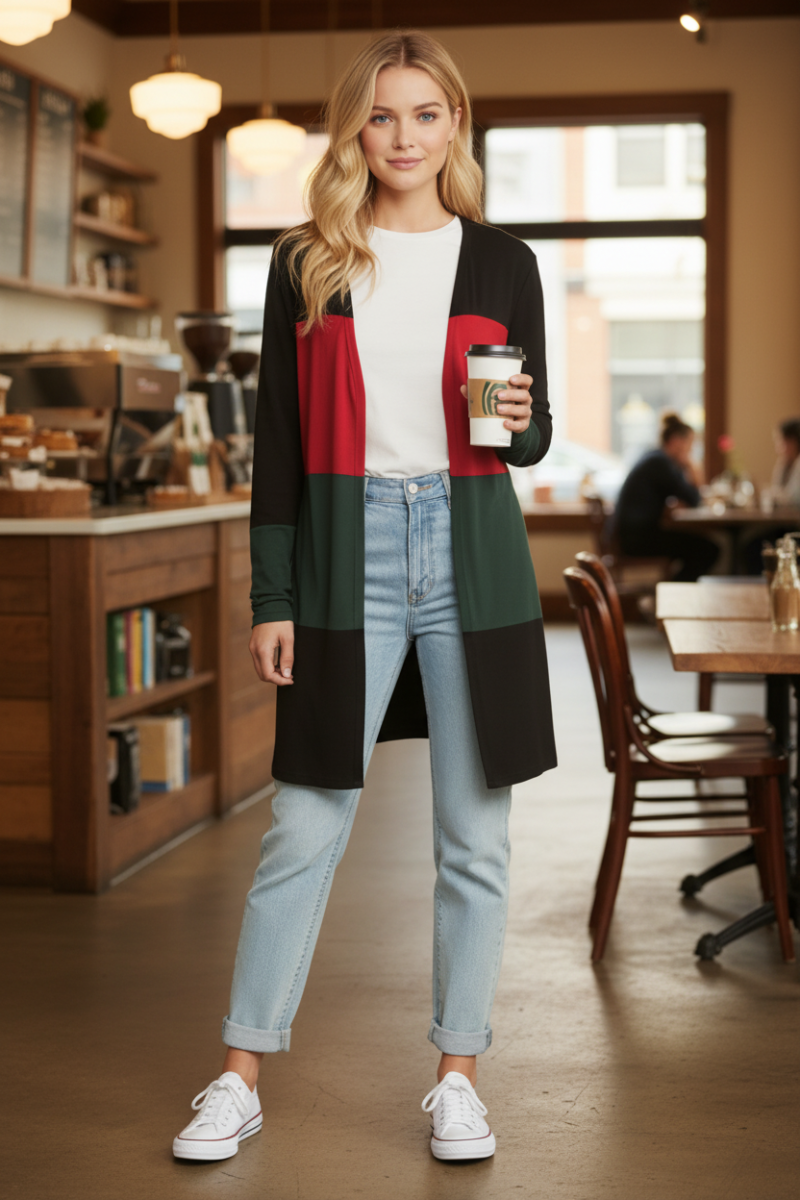 COLOR BLOCK OPEN FRONT CARDIGAN HMEJ6773