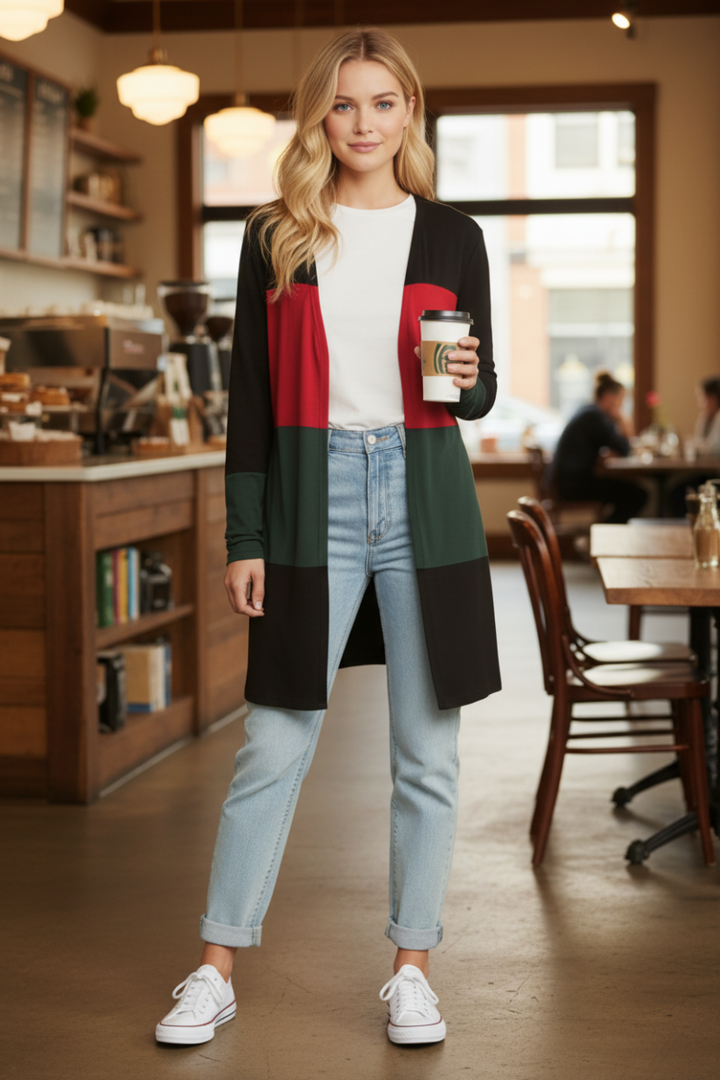 COLOR BLOCK OPEN FRONT CARDIGAN HMEJ6773
