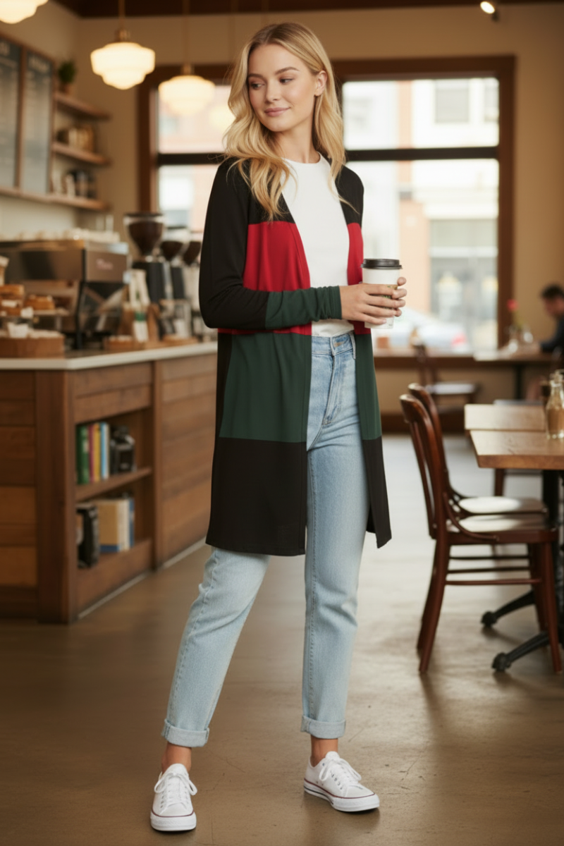 COLOR BLOCK OPEN FRONT CARDIGAN HMEJ6773