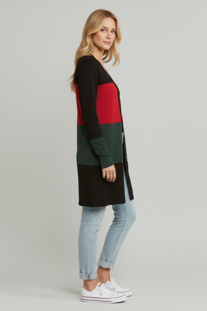 COLOR BLOCK OPEN FRONT CARDIGAN HMEJ6773
