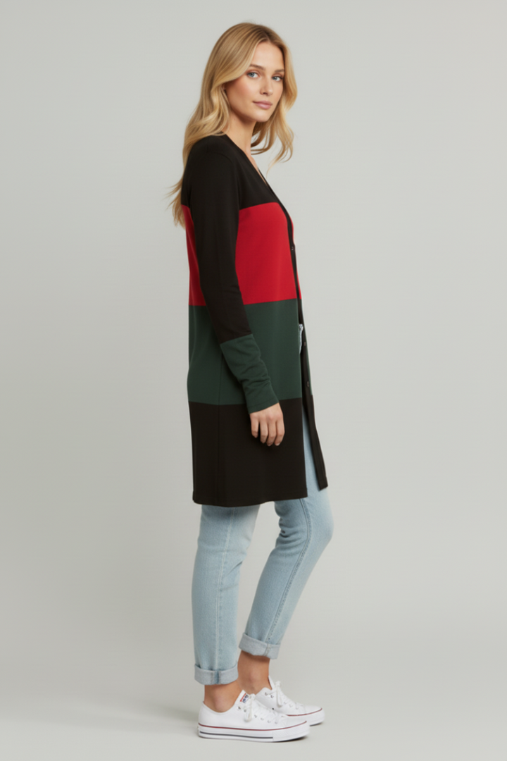 COLOR BLOCK OPEN FRONT CARDIGAN HMEJ6773