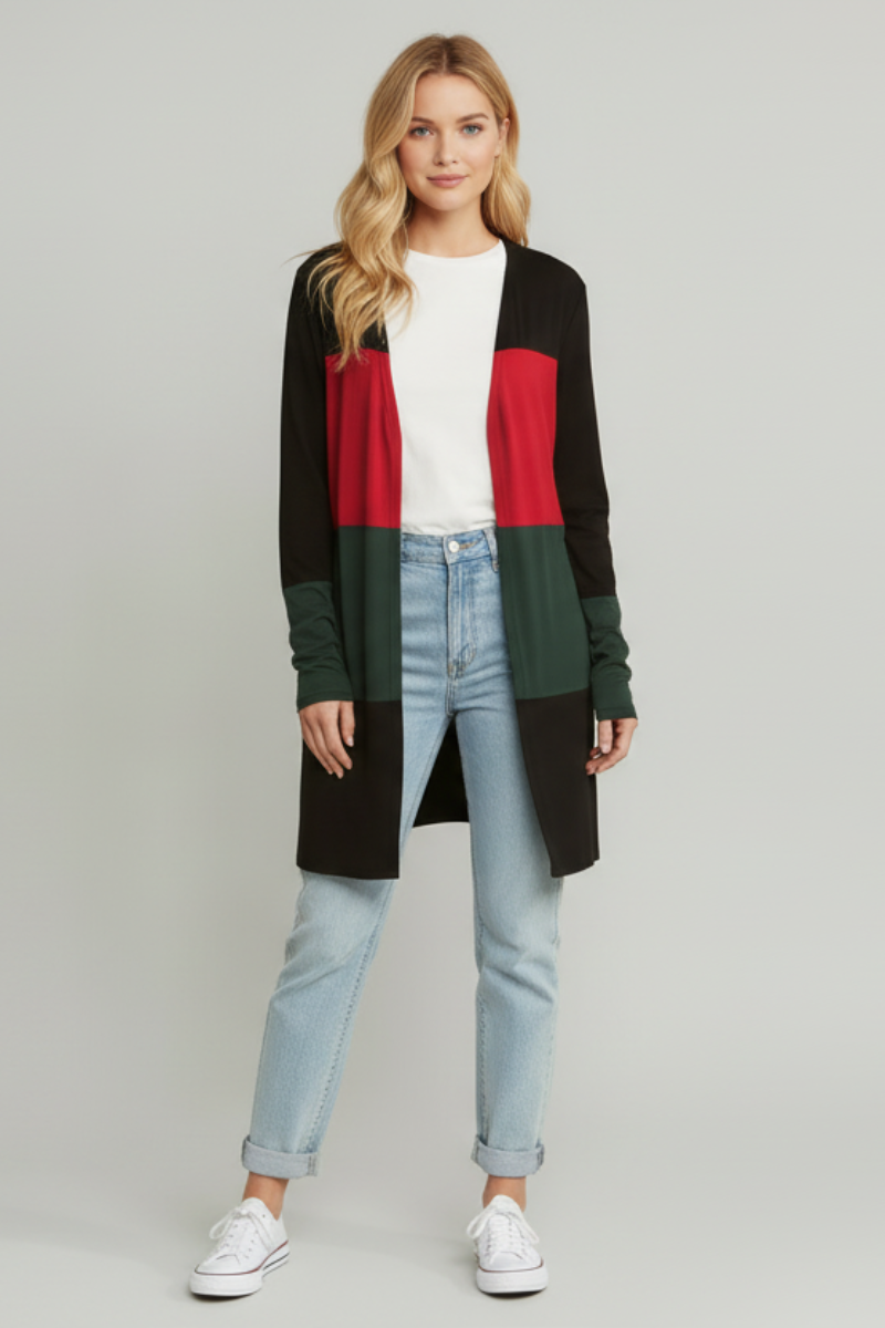 COLOR BLOCK OPEN FRONT CARDIGAN HMEJ6773