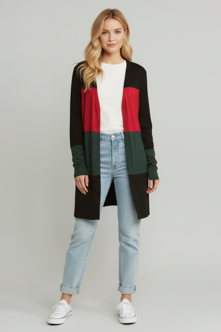 COLOR BLOCK OPEN FRONT CARDIGAN HMEJ6773