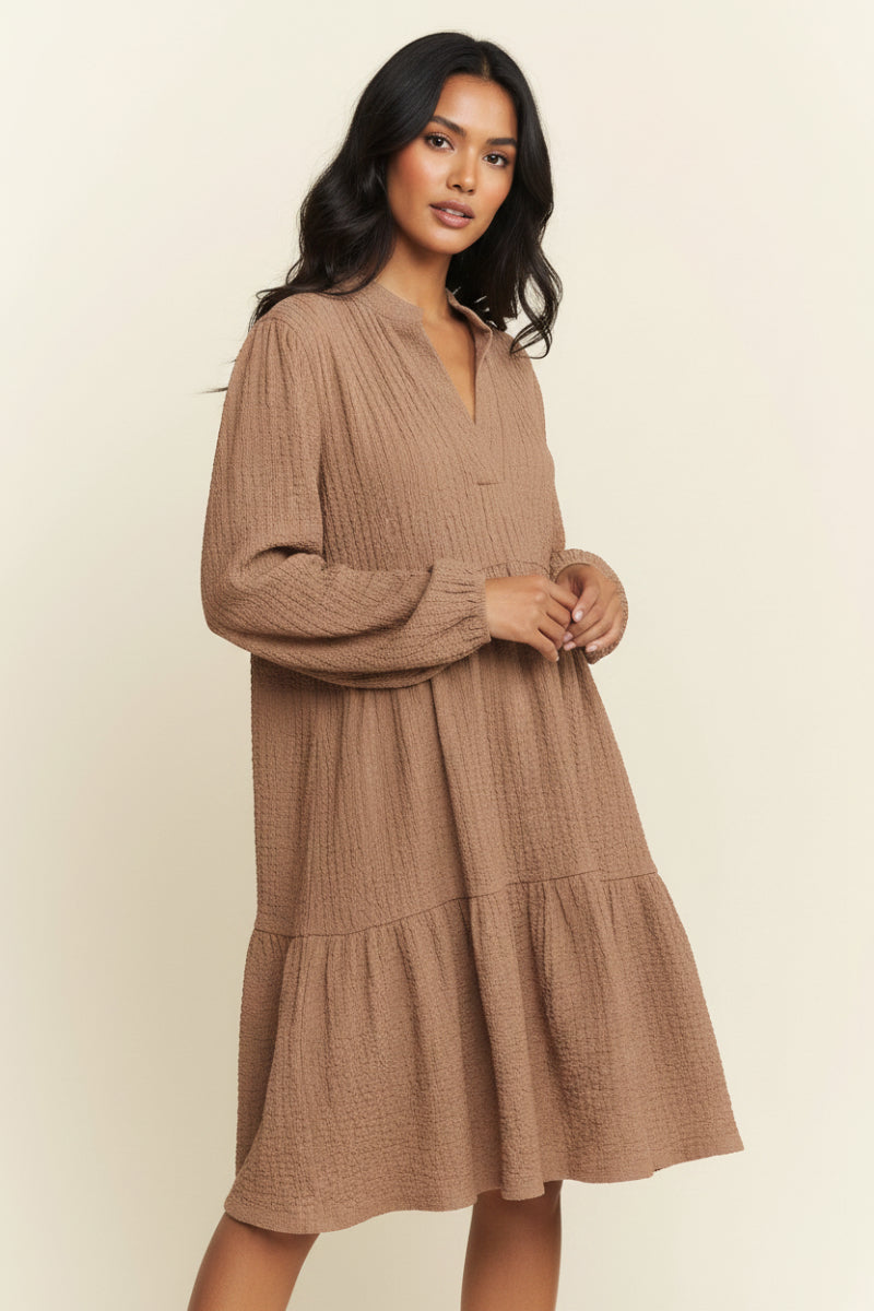 MANDARIN COLLAR TIERED MINI DRESS HMED6794