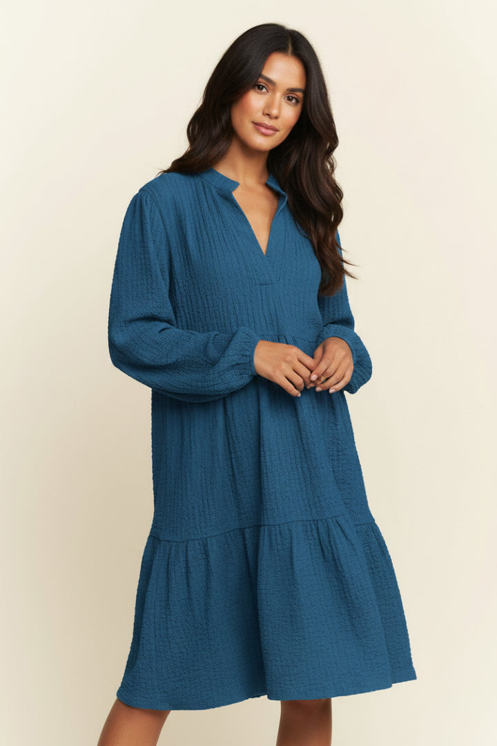 MANDARIN COLLAR TIERED MINI DRESS HMED6794
