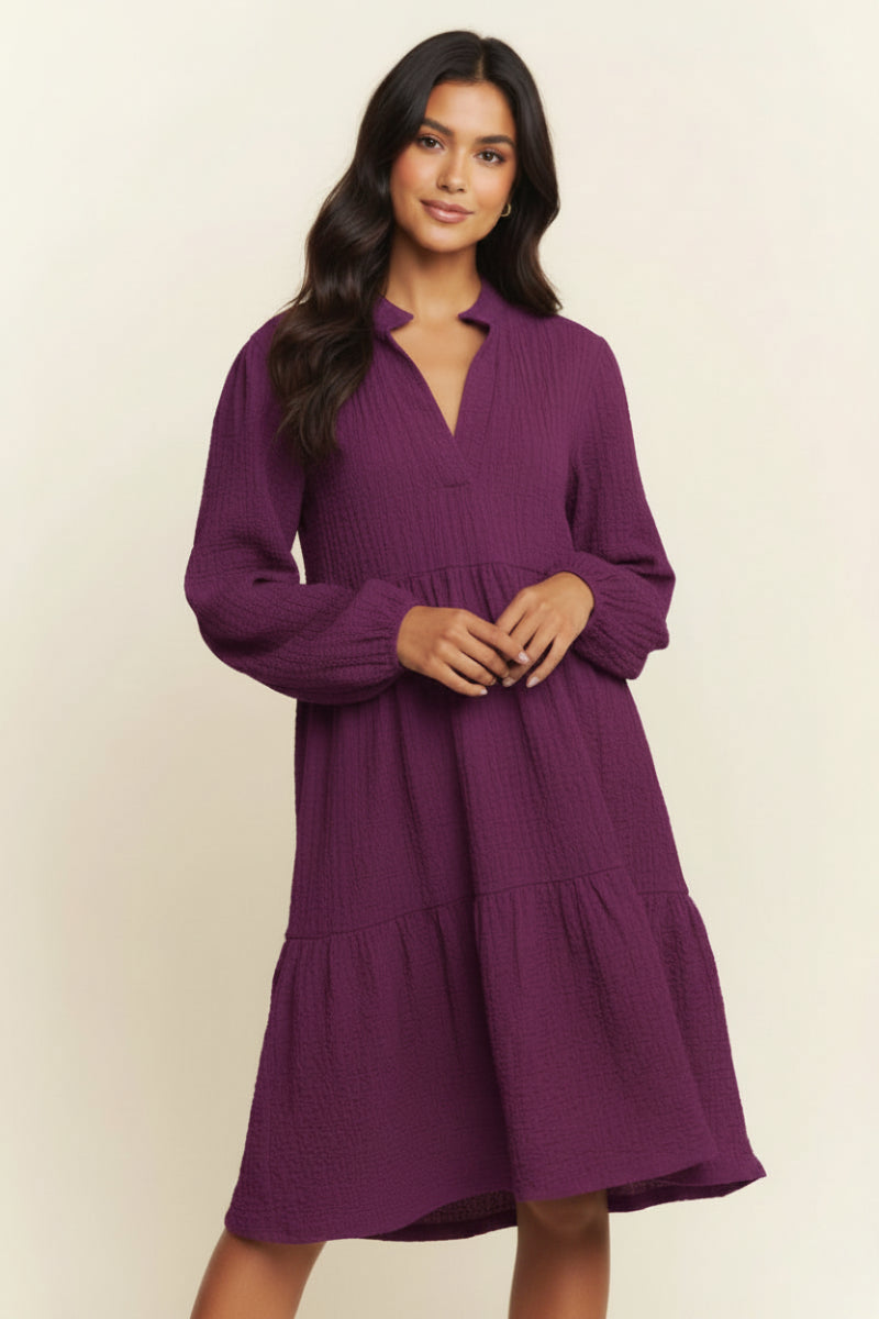 MANDARIN COLLAR TIERED MINI DRESS HMED6794
