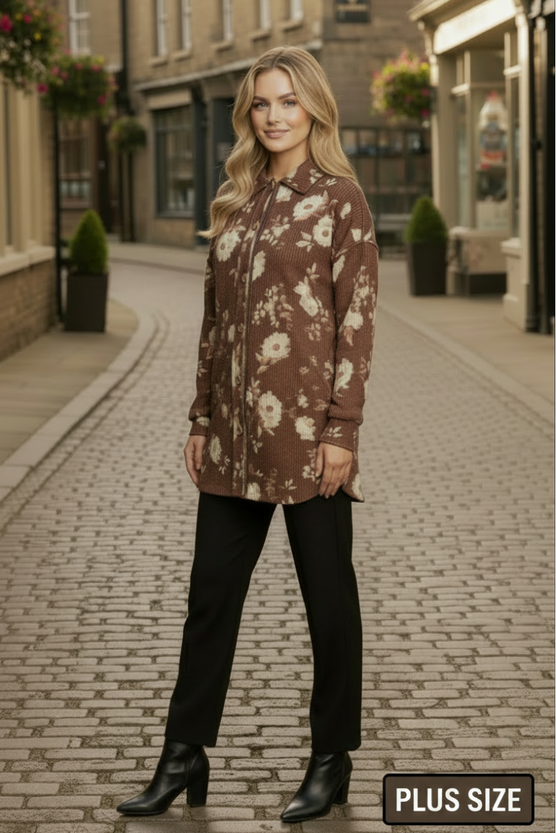 PLUS SIZE URBAN RIBBED BUTTON DOWN SHACKET TOP HMET7425