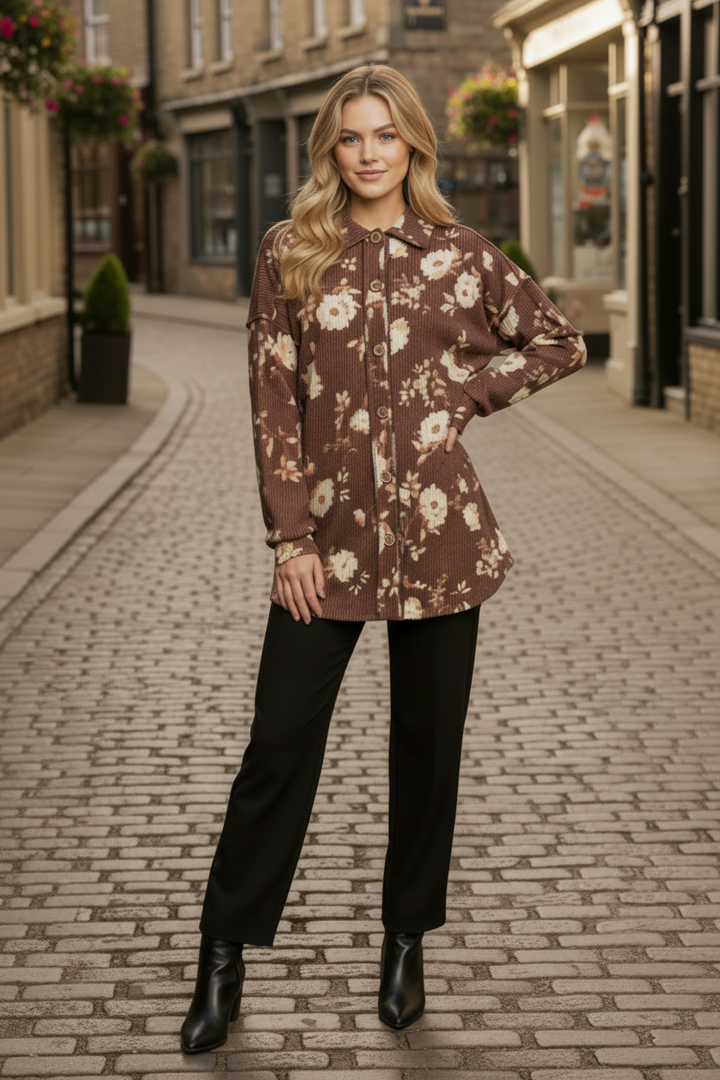 PLUS SIZE URBAN RIBBED BUTTON DOWN SHACKET TOP HMET7425