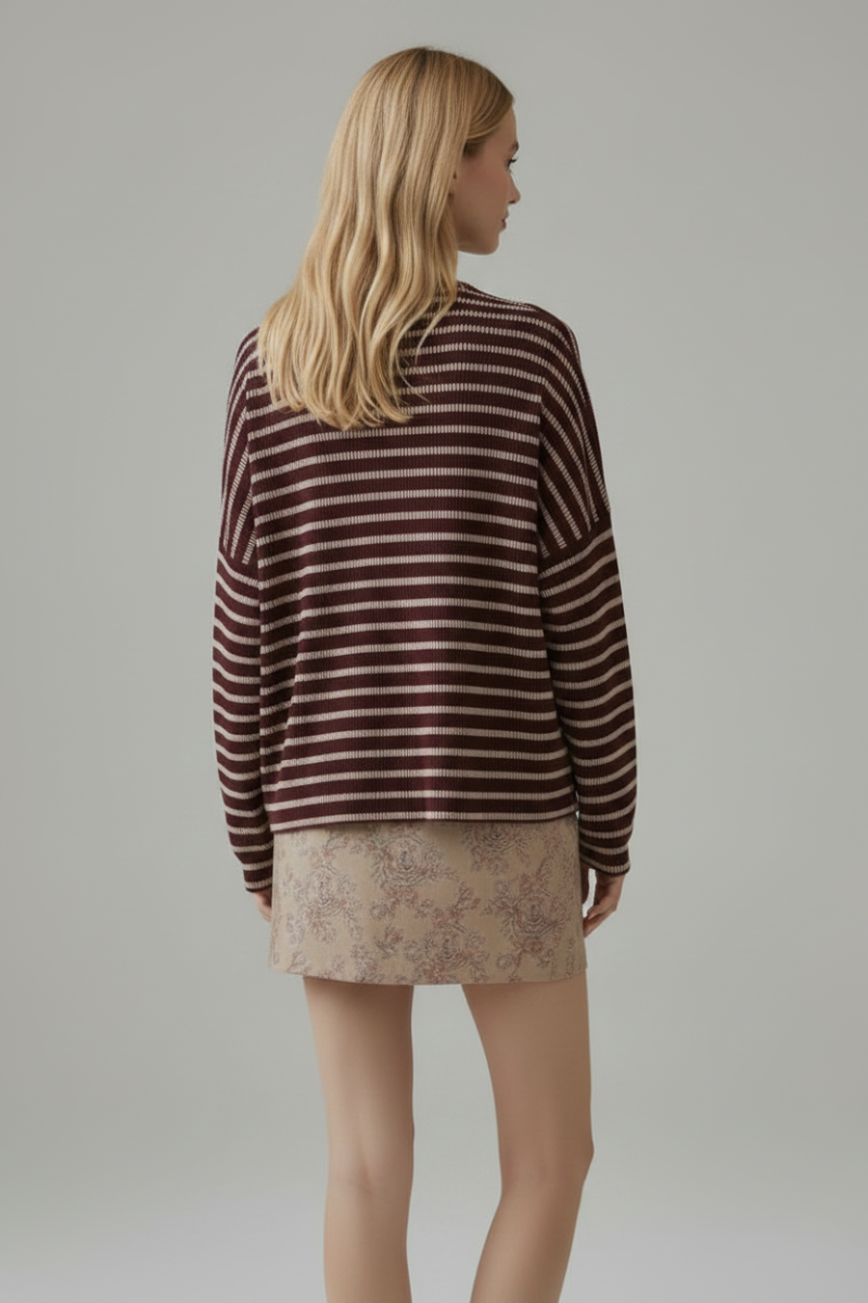 PLUS SIZE STRIPE DOLMAN SLEEVE KNIT SWEATER TOP HMET6943