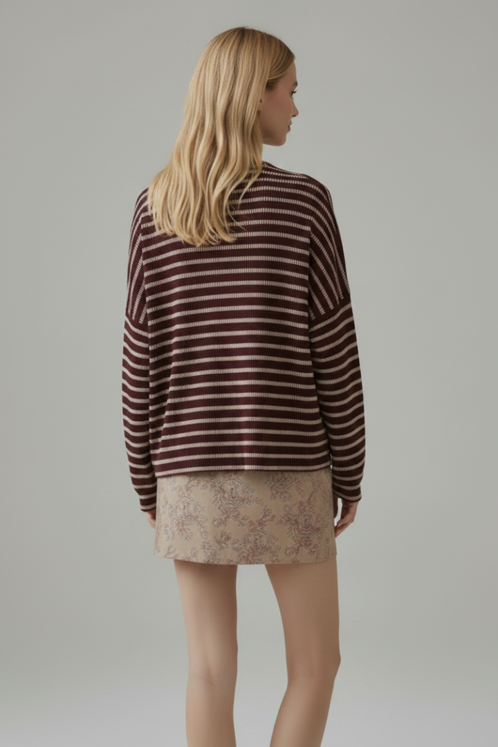 PLUS SIZE STRIPE DOLMAN SLEEVE KNIT SWEATER TOP HMET6943