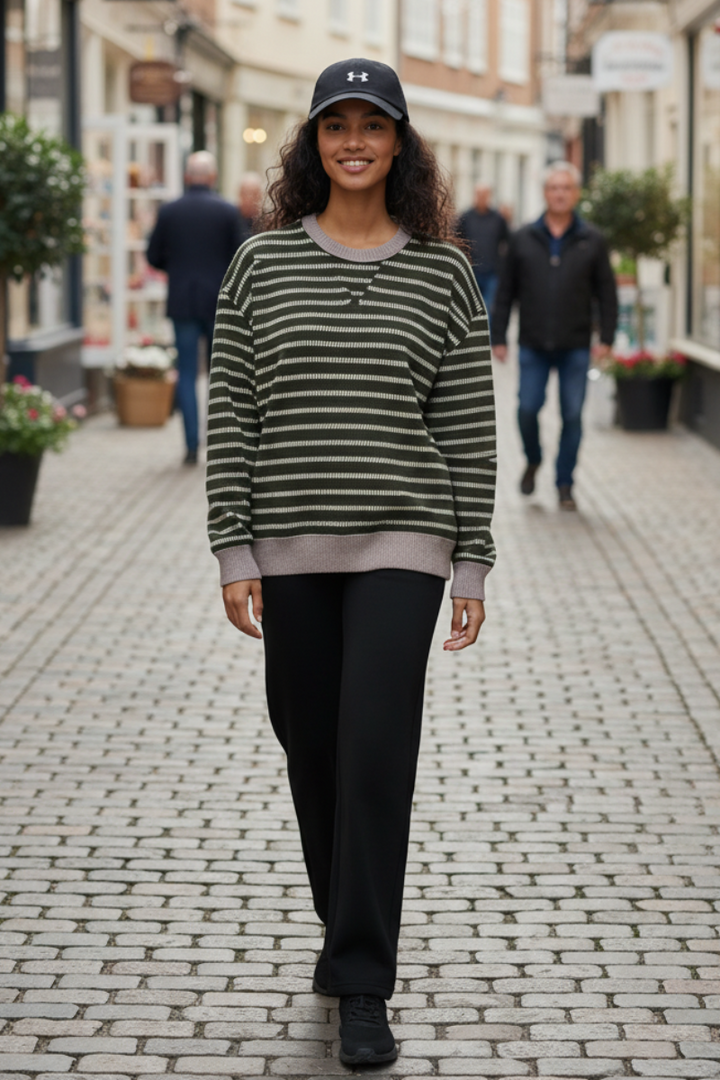 PLUS SIZE STRIPE LONG SLEEVE SWEATSHIT TOP HMET8084